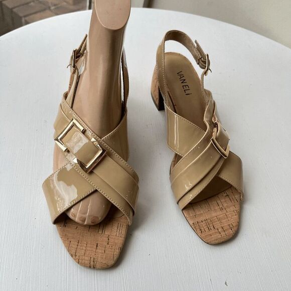 NEW! VANELi Clovis Block Patent Leather Ecru Sling Back Casual Sandals Low Hee - Picture 8 of 11